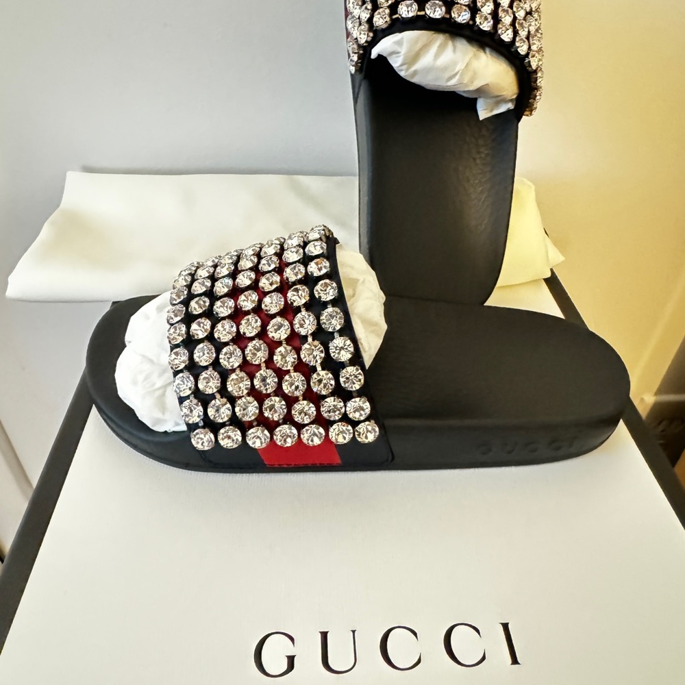 Gucci Leather Embellished Slides EU Sz 35